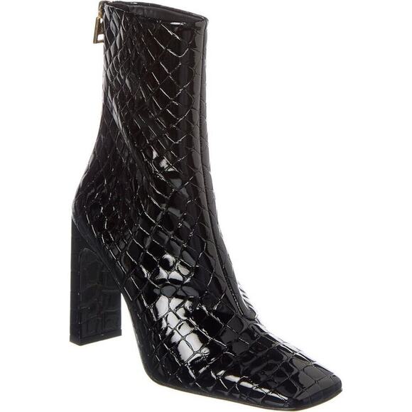 NEW Good American Square Toe Booties Croc Embossed Black Sz 8.5 - Picture 1 of 10